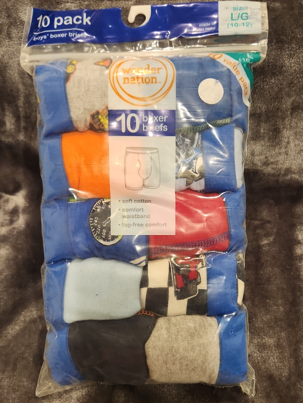 Wonder Nation Boys 10-Pack Boxer Briefs - Blue Multi